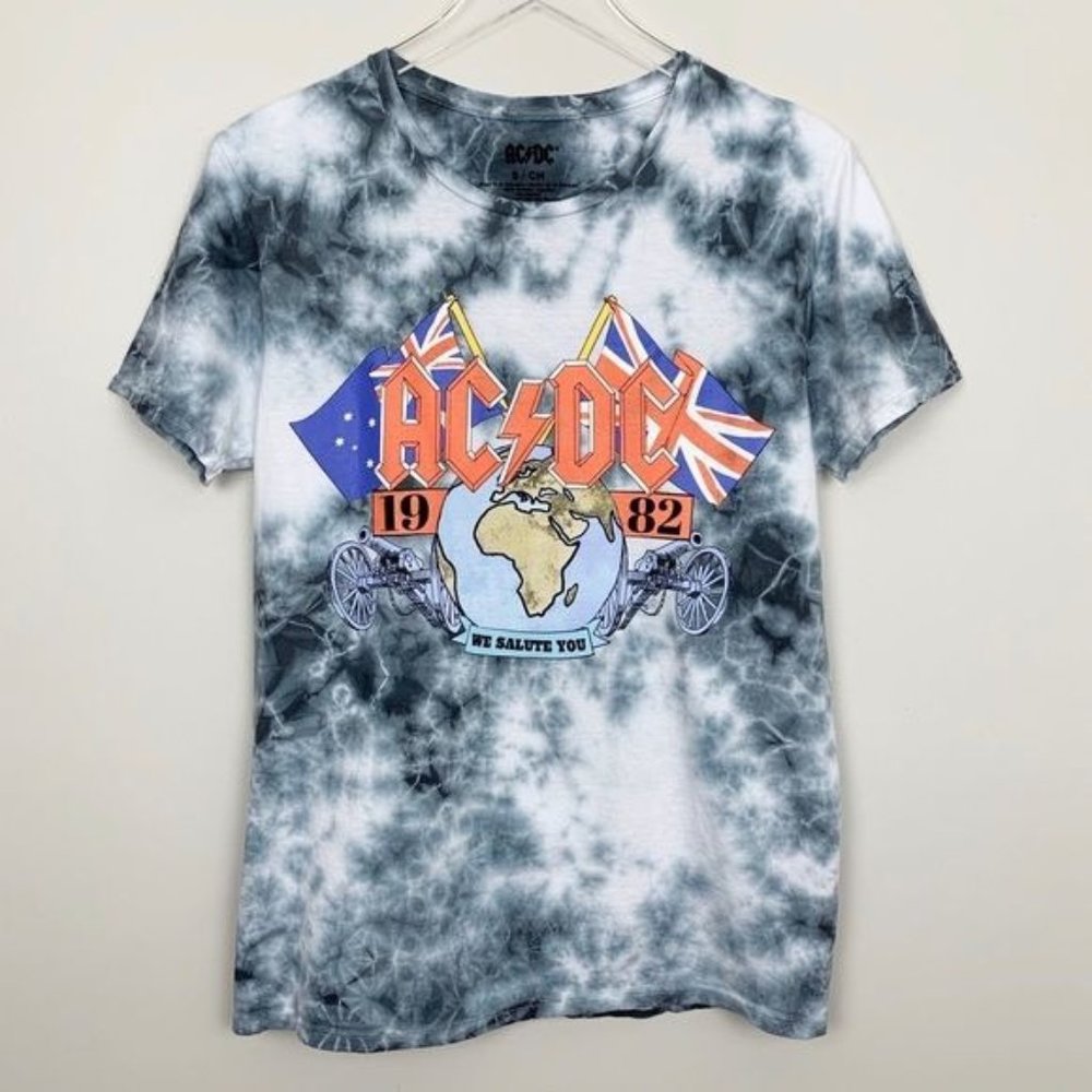 NWT Official AC/DC‎ 1982 'We Salute You' Tie Dye Graphic Band Tee Sz L